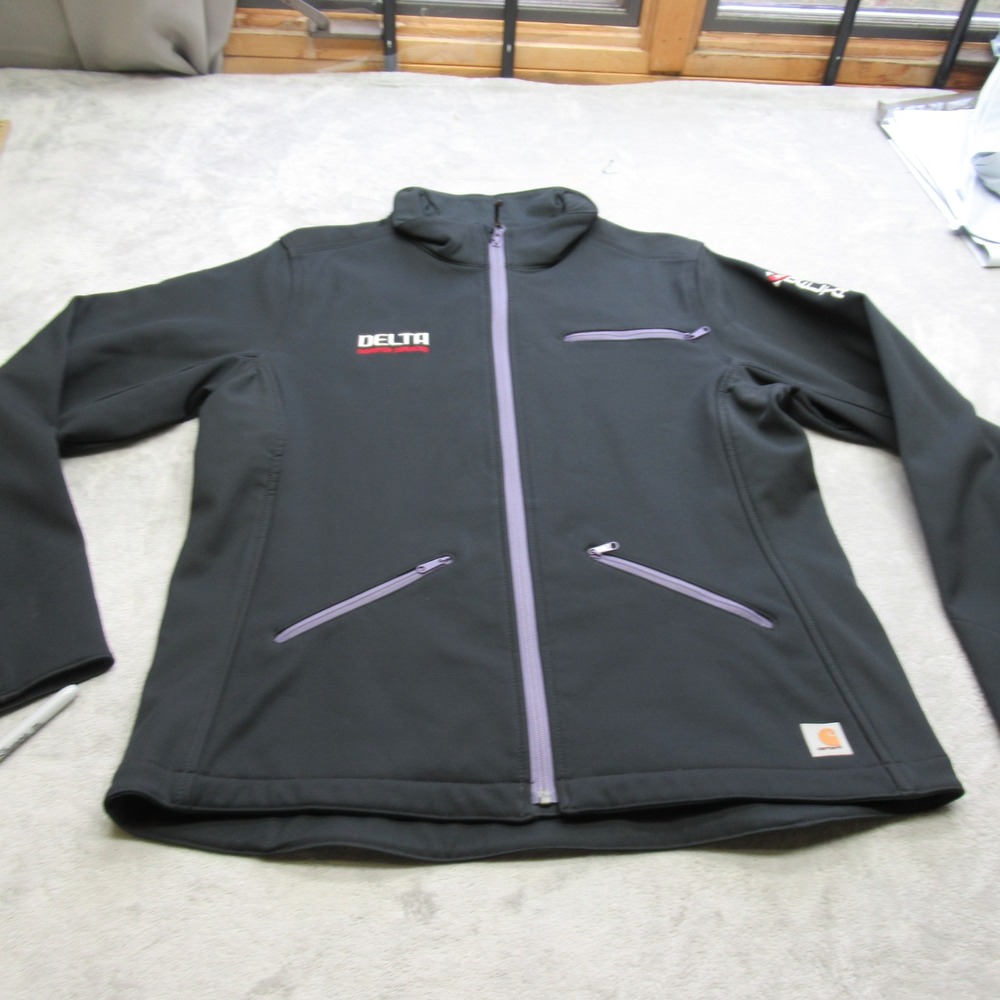 Carhartt Jacket Womens Large Black Purple Softshell Water Resistant Rain Delta